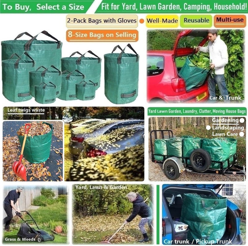 Tespher Professional 2-Pack 80 Gallon Big Lawn Garden Bags (D26,H33 inch) Yard Waste Bags W/Gardening Gloves, Big Leaf Bag,Yard Debris,Recycling Bin,Garden Trash Container,Grass Clippings,Weeds Bag 4 Handles - Image 2